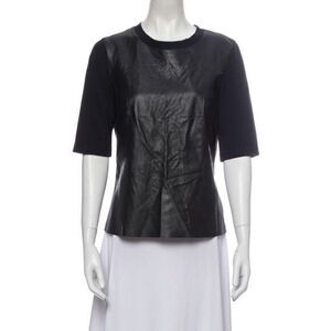 AKRIS PUNTO Crew Neck Short SLeeve Leather T-shirt SMALL